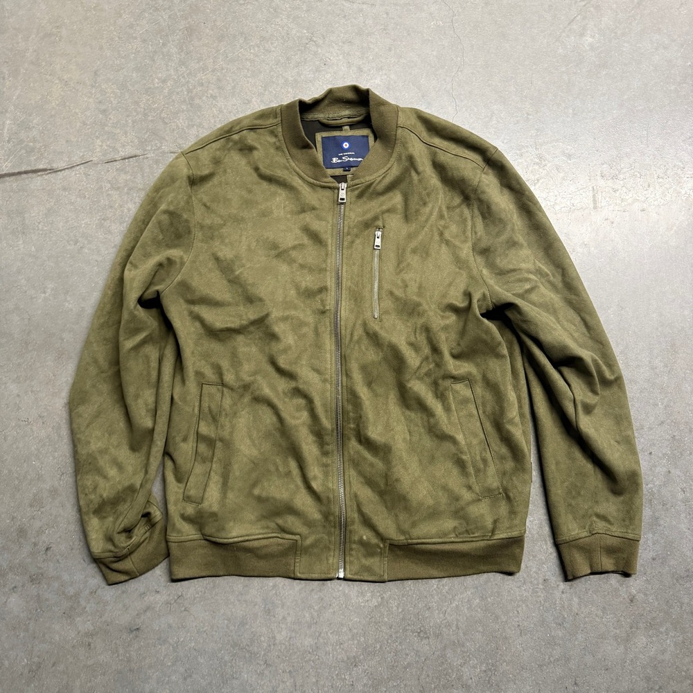 Ben Sherman Mens Olive Green Faux Suede Full Zip Bomber Jacket Large
